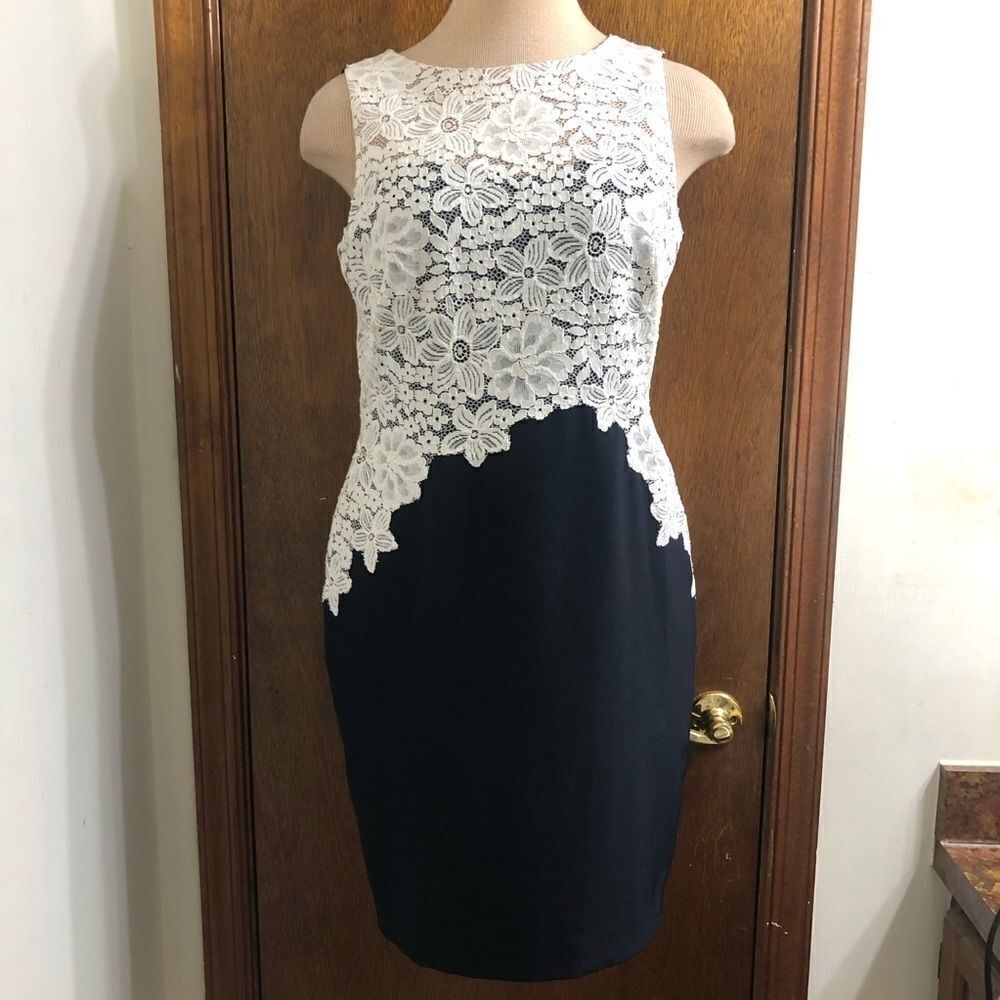 Lauren Ralph Lauren Navy Blue White Lacey Dress